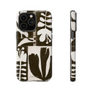 Floral Block Print Tough Phone Case — Black & White Botanical Protective Cover