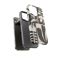 Floral Block Print Tough Phone Case — Black & White Botanical Protective Cover