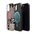 Abstract Floral Magnetic Phone Case — Impact-Resistant Protective Cover with Pink & Teal Collage Design