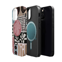 Abstract Floral Magnetic Phone Case — Impact-Resistant Protective Cover with Pink & Teal Collage Design