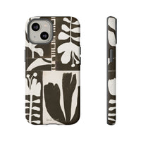 Floral Block Print Tough Phone Case — Black & White Botanical Protective Cover