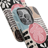 Abstract Floral Magnetic Phone Case — Impact-Resistant Protective Cover with Pink & Teal Collage Design