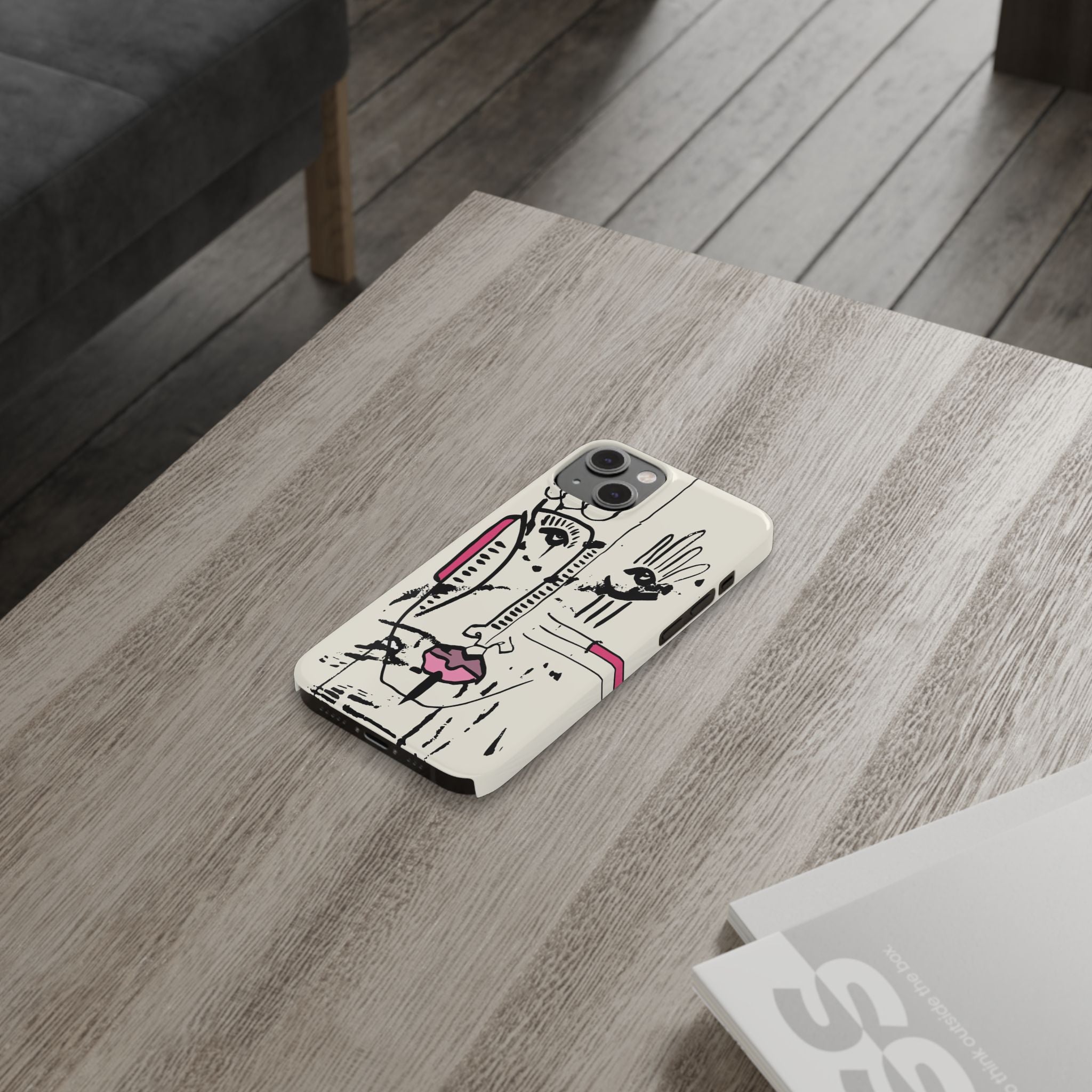 Abstract Face Line Art Slim Phone Case | Minimal Pink Accent