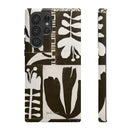 Floral Block Print Tough Phone Case — Black & White Botanical Protective Cover