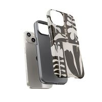 Floral Block Print Tough Phone Case — Black & White Botanical Protective Cover
