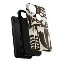 Floral Block Print Tough Phone Case — Black & White Botanical Protective Cover