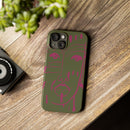 Abstract Face Line Art Slim Phone Case | Olive Green with Magenta Sketch