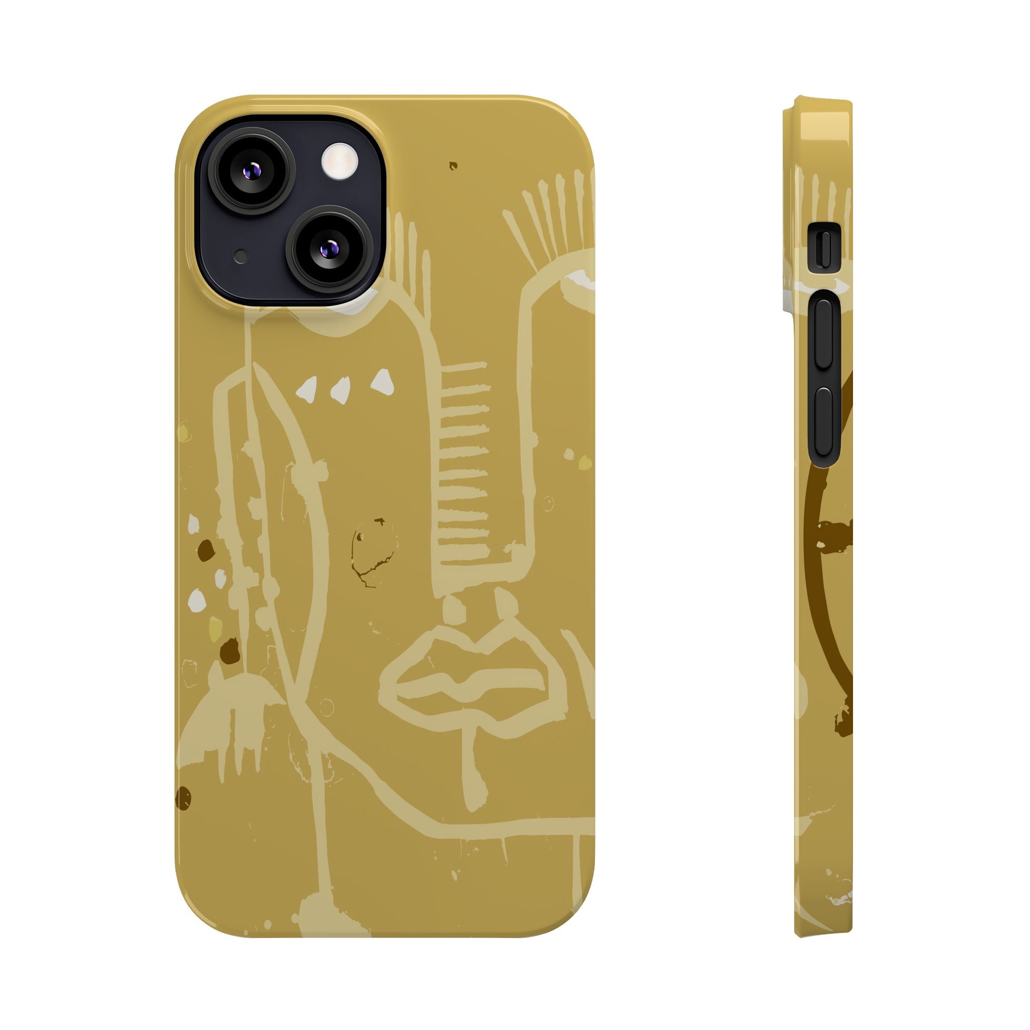 Abstract Line Face Slim Phone Case | Minimalist Art, Mustard Yellow