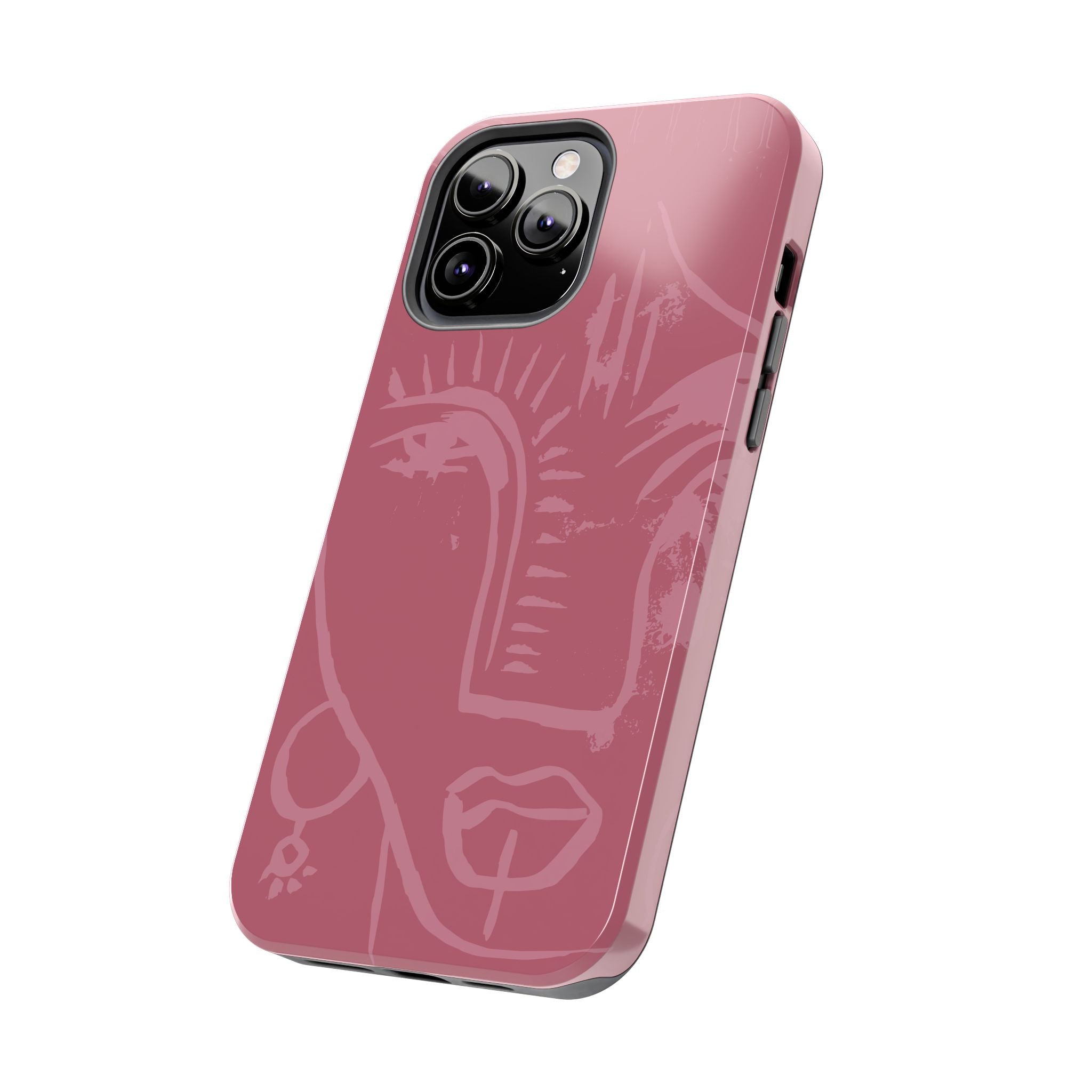 Abstract Line Face Tough Phone Case | Blush Pink Minimalist Art