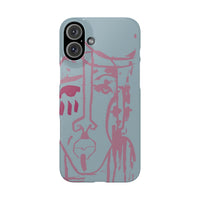Abstract Line Face Slim Phone Case | Minimalist Portrait, Dusty Blue & Rose