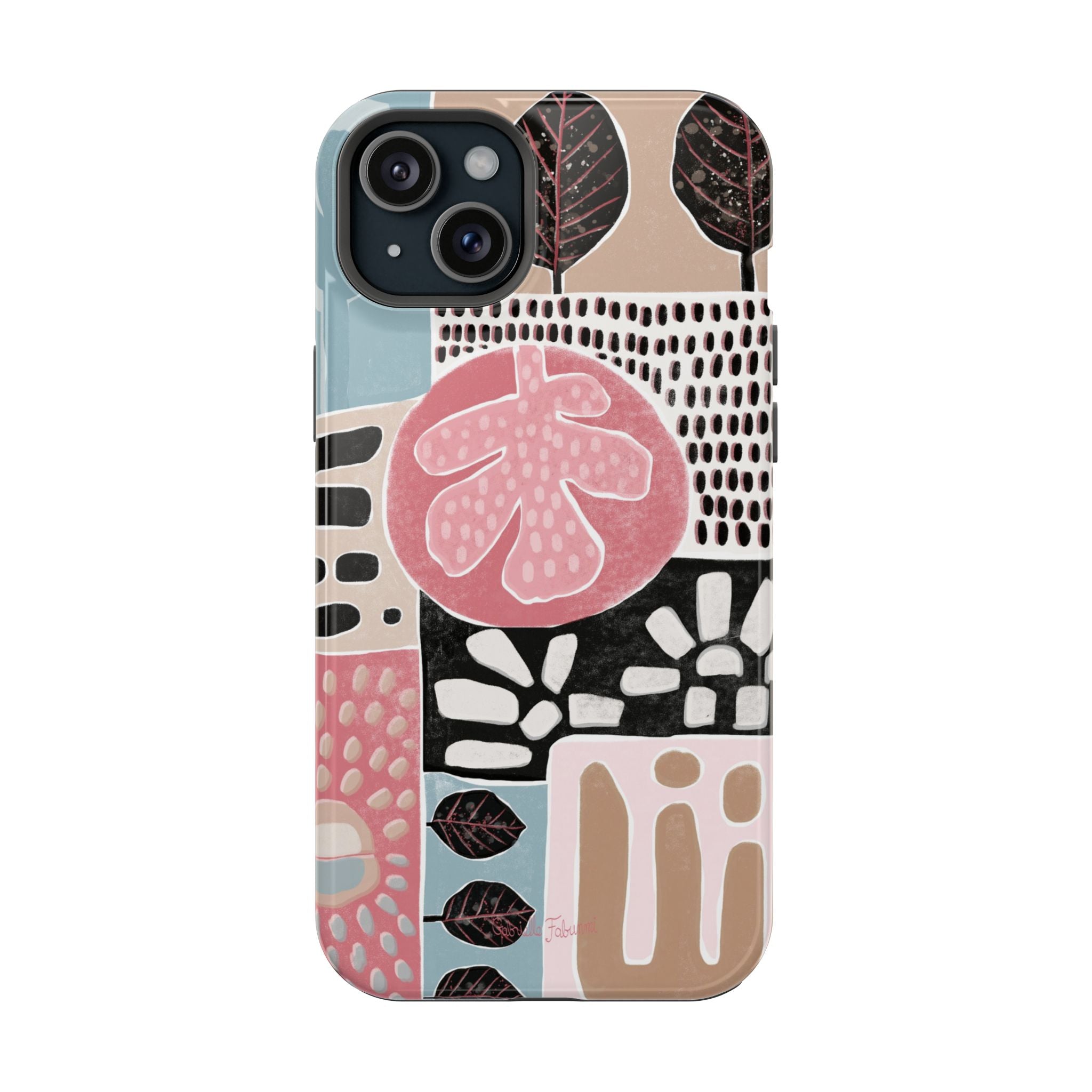 Abstract Floral Magnetic Phone Case — Impact-Resistant Protective Cover with Pink & Teal Collage Design