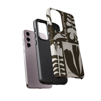 Floral Block Print Tough Phone Case — Black & White Botanical Protective Cover