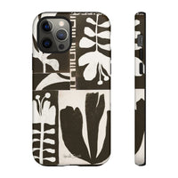 Floral Block Print Tough Phone Case — Black & White Botanical Protective Cover
