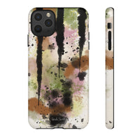 Watercolor Ink Splash Tough Phone Case — Abstract Olive, Blush & Charcoal Protective Cover