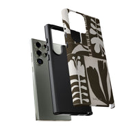 Floral Block Print Tough Phone Case — Black & White Botanical Protective Cover