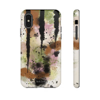 Watercolor Ink Splash Tough Phone Case — Abstract Olive, Blush & Charcoal Protective Cover