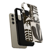 Floral Block Print Tough Phone Case — Black & White Botanical Protective Cover