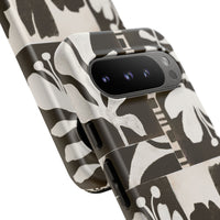 Floral Block Print Tough Phone Case — Black & White Botanical Protective Cover