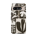 Floral Block Print Tough Phone Case — Black & White Botanical Protective Cover