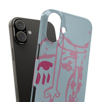 Abstract Line Face Slim Phone Case | Minimalist Portrait, Dusty Blue & Rose