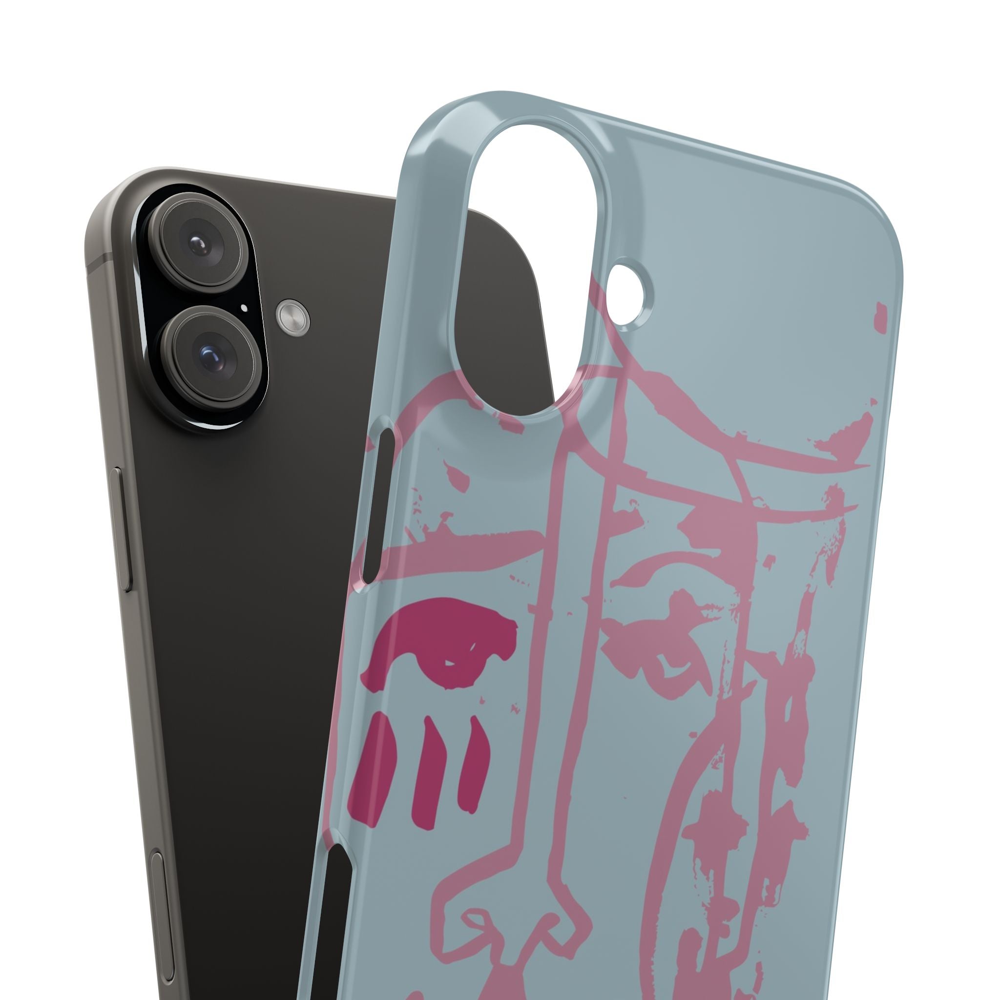 Abstract Line Face Slim Phone Case | Minimalist Portrait, Dusty Blue & Rose