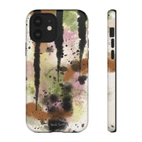 Watercolor Ink Splash Tough Phone Case — Abstract Olive, Blush & Charcoal Protective Cover