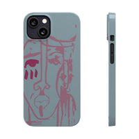 Abstract Line Face Slim Phone Case | Minimalist Portrait, Dusty Blue & Rose