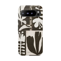 Floral Block Print Tough Phone Case — Black & White Botanical Protective Cover