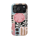 Abstract Floral Magnetic Phone Case — Impact-Resistant Protective Cover with Pink & Teal Collage Design