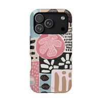 Abstract Floral Magnetic Phone Case — Impact-Resistant Protective Cover with Pink & Teal Collage Design