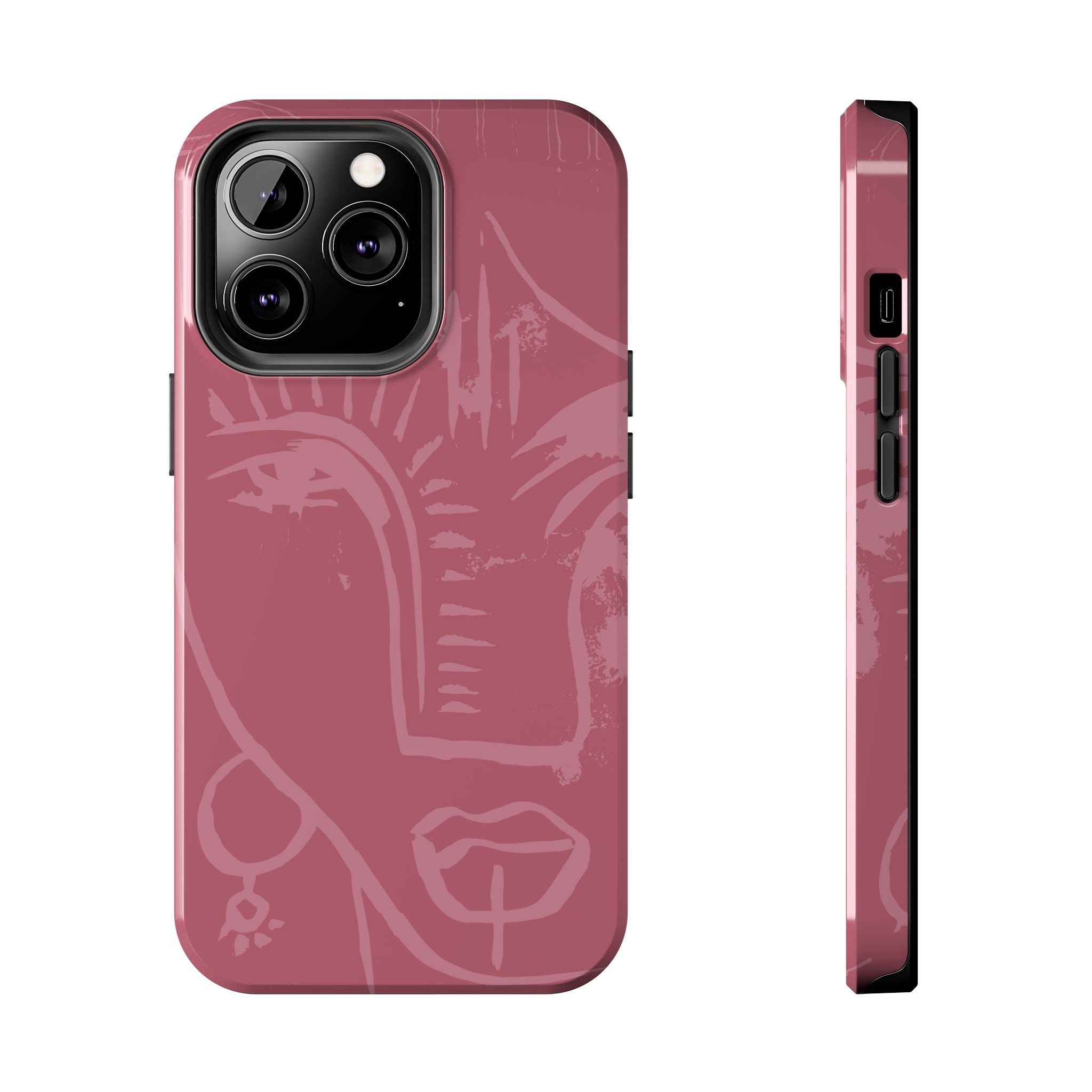 Abstract Line Face Tough Phone Case | Blush Pink Minimalist Art