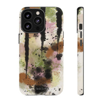 Watercolor Ink Splash Tough Phone Case — Abstract Olive, Blush & Charcoal Protective Cover