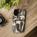 Floral Block Print Tough Phone Case — Black & White Botanical Protective Cover