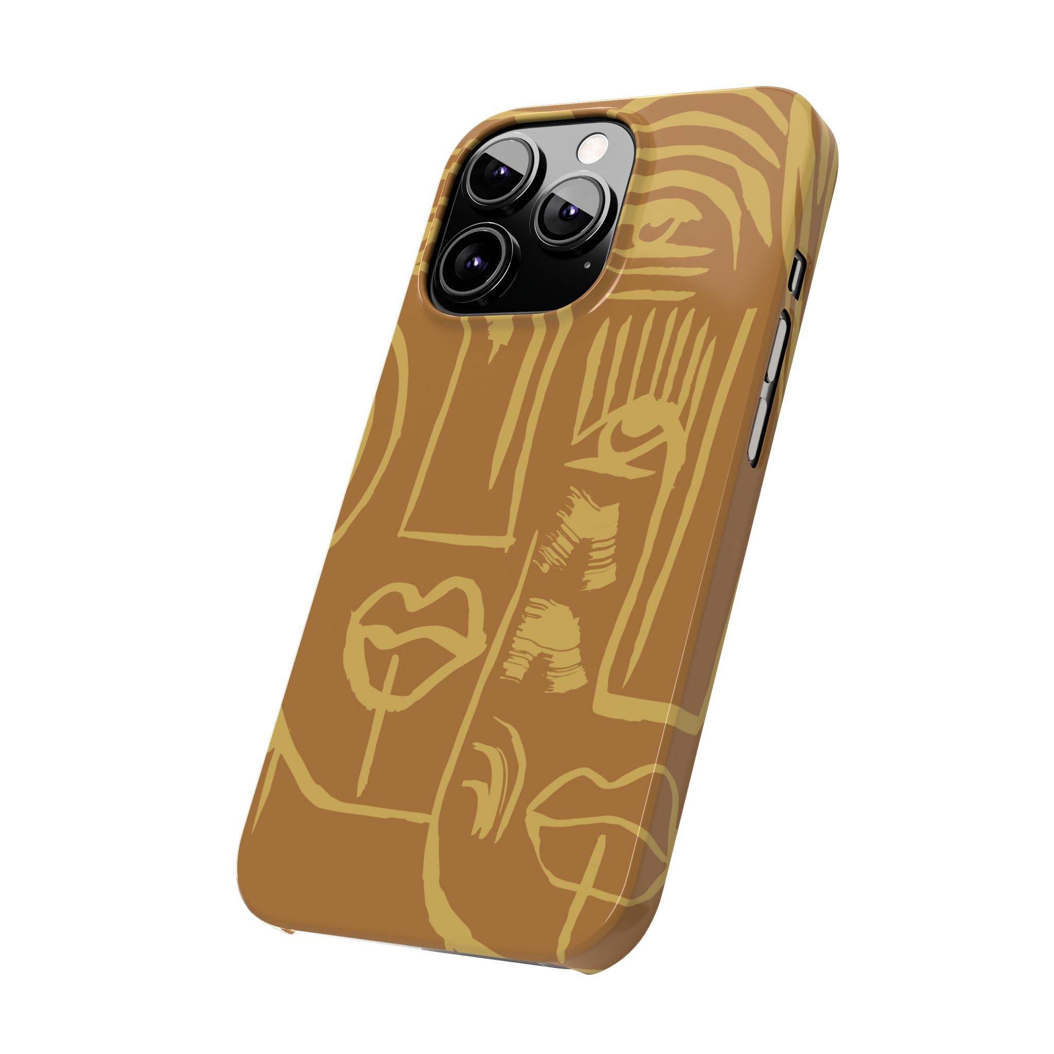 Abstract Face Line Art Slim Phone Case | Minimalist Brown Sketch