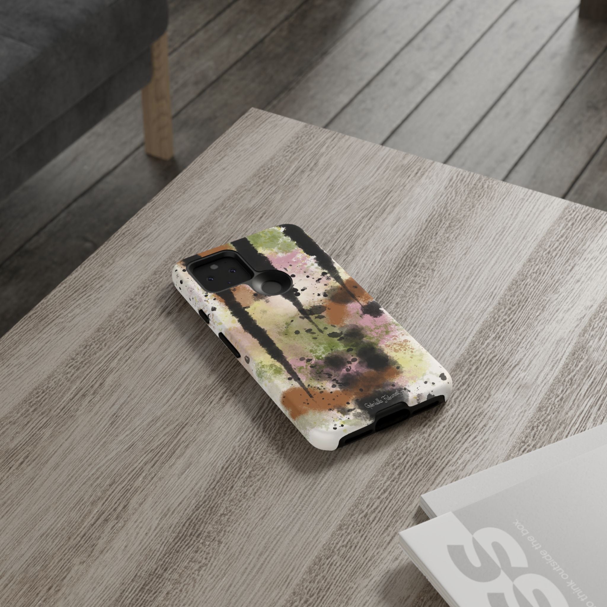 Watercolor Ink Splash Tough Phone Case — Abstract Olive, Blush & Charcoal Protective Cover