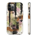 Watercolor Ink Splash Tough Phone Case — Abstract Olive, Blush & Charcoal Protective Cover