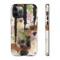 Watercolor Ink Splash Tough Phone Case — Abstract Olive, Blush & Charcoal Protective Cover