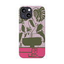 Slim Phone Case — Retro Monstera Plant Pink Green Botanical Design