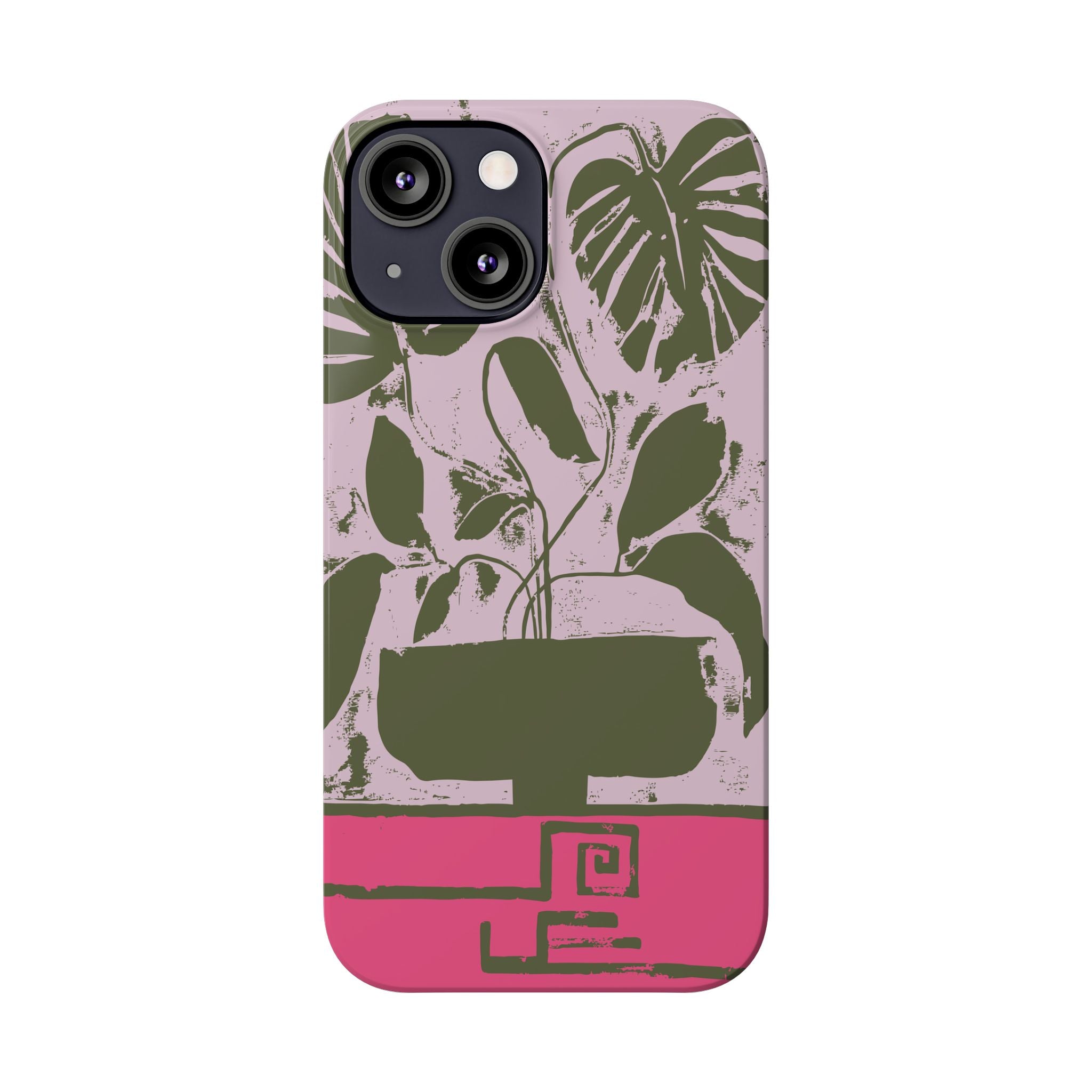 Slim Phone Case — Retro Monstera Plant Pink Green Botanical Design