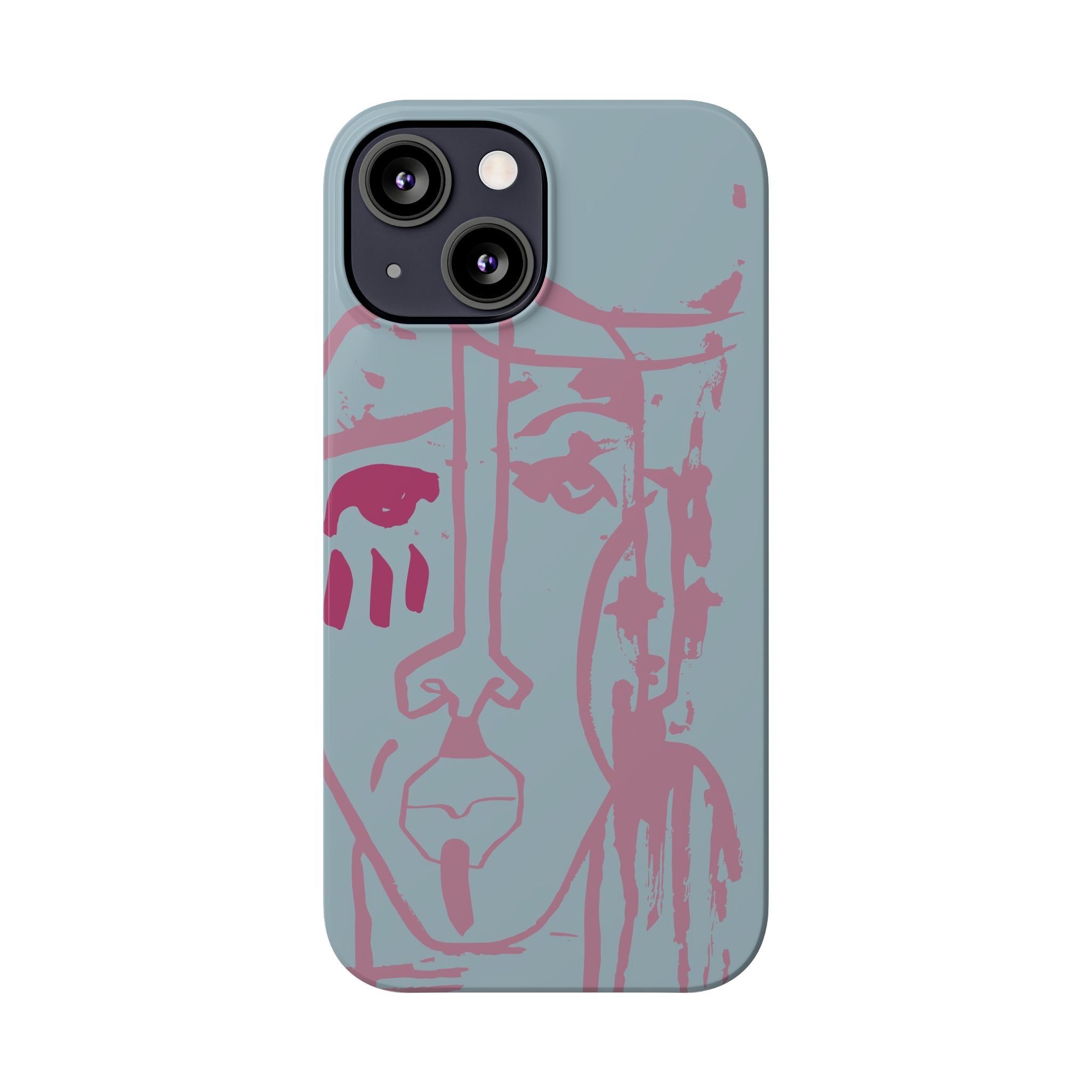 Abstract Line Face Slim Phone Case | Minimalist Portrait, Dusty Blue & Rose