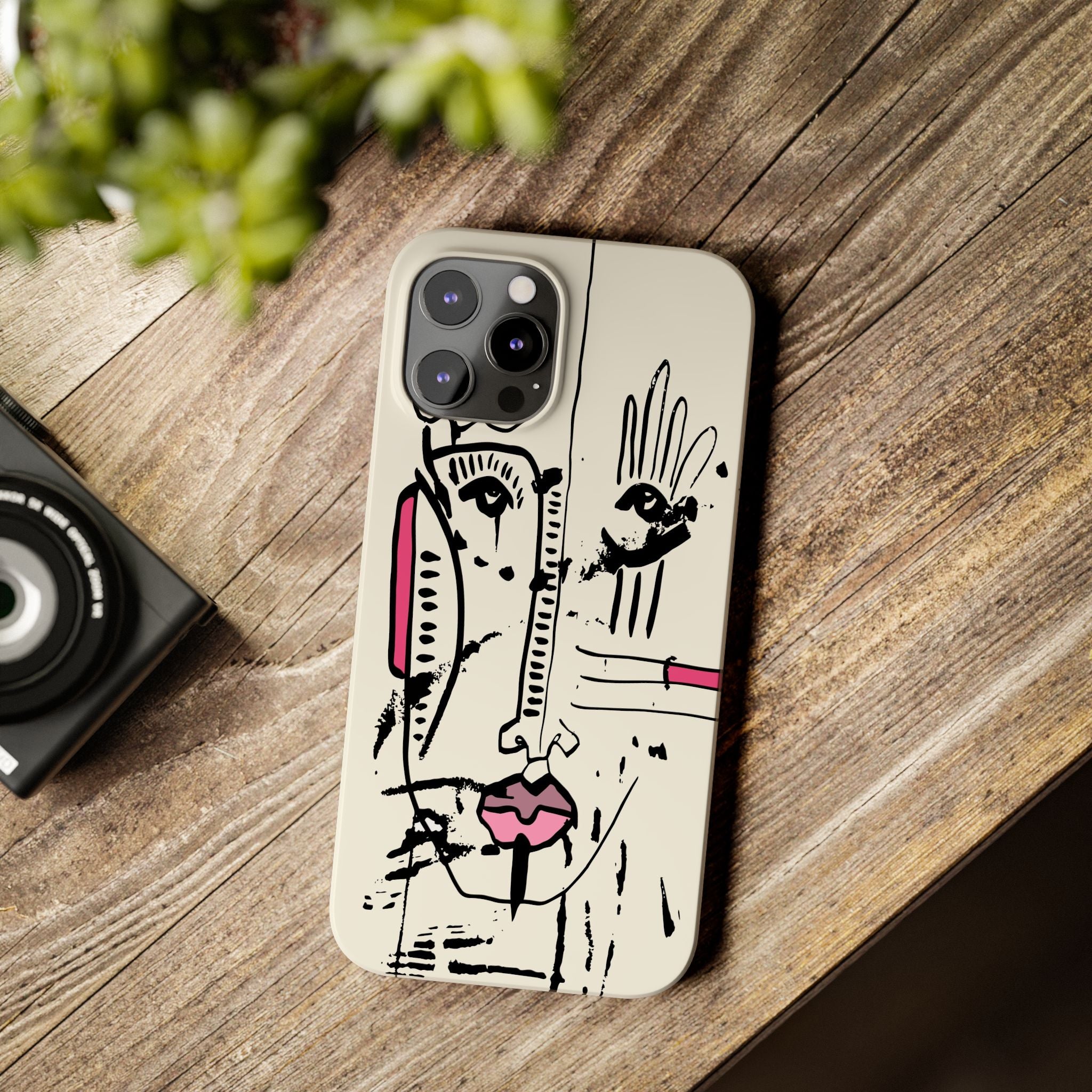Abstract Face Line Art Slim Phone Case | Minimal Pink Accent