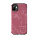 Abstract Line Face Tough Phone Case | Blush Pink Minimalist Art