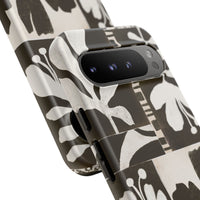 Floral Block Print Tough Phone Case — Black & White Botanical Protective Cover