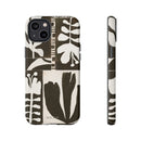Floral Block Print Tough Phone Case — Black & White Botanical Protective Cover