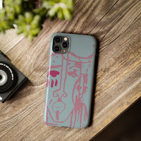 Abstract Line Face Slim Phone Case | Minimalist Portrait, Dusty Blue & Rose