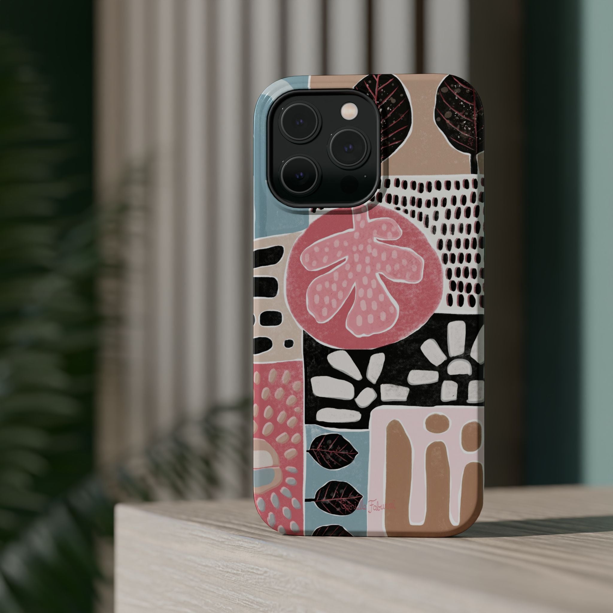 Abstract Floral Magnetic Phone Case — Impact-Resistant Protective Cover with Pink & Teal Collage Design