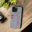Abstract Line Face Slim Phone Case | Minimalist Portrait, Dusty Blue & Rose
