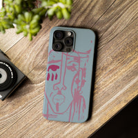 Abstract Line Face Slim Phone Case | Minimalist Portrait, Dusty Blue & Rose