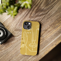 Abstract Line Face Slim Phone Case | Minimalist Art, Mustard Yellow