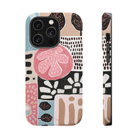 Abstract Floral Magnetic Phone Case — Impact-Resistant Protective Cover with Pink & Teal Collage Design